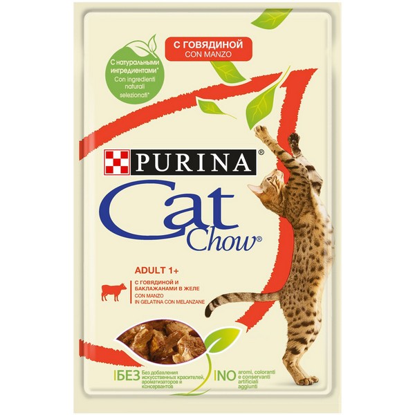 Purina Cat Chow Beef / Паучи Пурина Кэт Чау для кошек с Говядиной и баклажанами в желе (цена за упаковку)