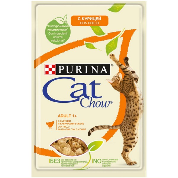 Purina Cat Chow Chicken  / Паучи Пурина Кэт Чау для кошек с Курицей и кабачками в желе (цена за упаковку)