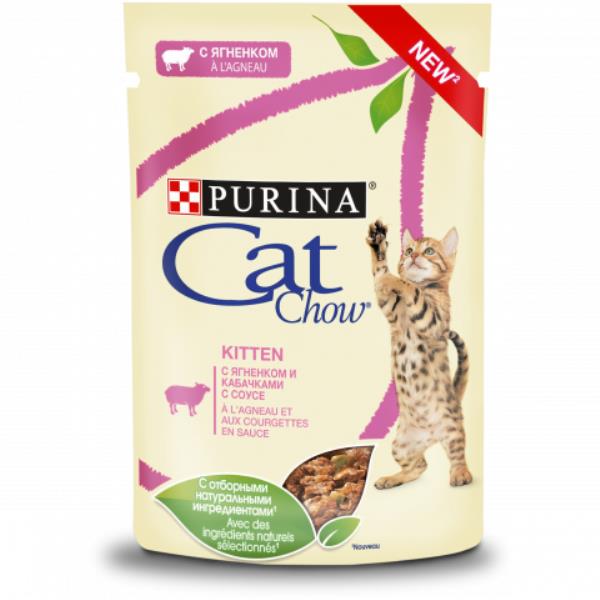 Purina Cat Chow / Паучи Пурина Кэт Чау для Котят с Ягненком и кабачками в соусе (цена за упаковку)