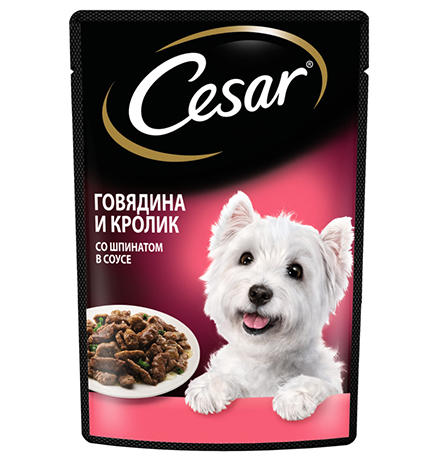 Cesar / Паучи Цезарь для собак Говядина Кролик Шпинат (цена за упаковку)