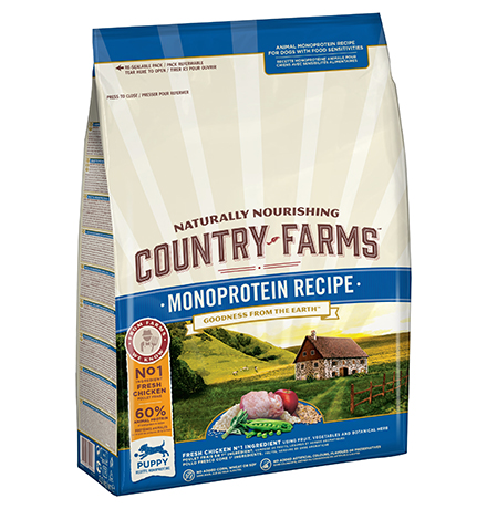 Country Farms Puppy Monoprotein recipe Chicken / Сухой Монопротеиновый полнорационный корм Кантри Фармз для Щенков с высоким содержанием Курицы