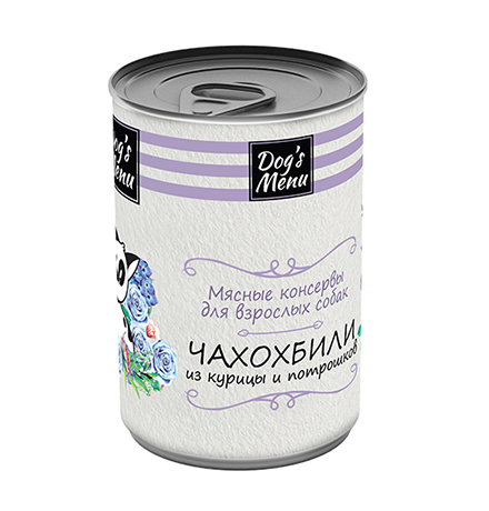 Dogs Menu / Консервы Догс Меню для взрослых собак Чахохбили из курицы и потрошков (цена за упаковку)