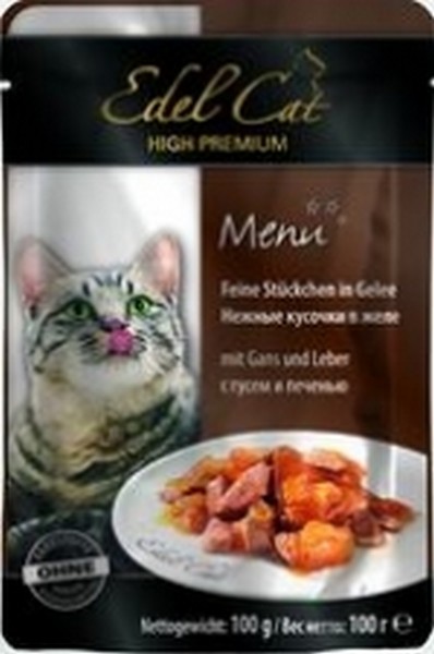 Edel Cat Гусь и Печень / Паучи Эдель Кэт нежные кусочки с Гусем и Печенью в Желе Цена за упаковку (20 шт x)