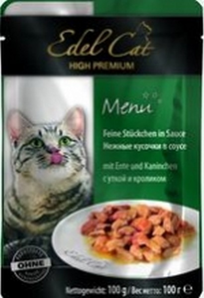 Edel Cat Утка и Кролик / Паучи Эдель Кэт нежные кусочки с Уткой и Кроликом в Соусе Цена за упаковку (20 шт x)