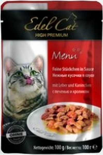 Edel Cat Печень и Кролик / Паучи Эдель Кэт нежные кусочки с Печенью и Кроликом в Соусе Цена за упаковку (20 шт x)