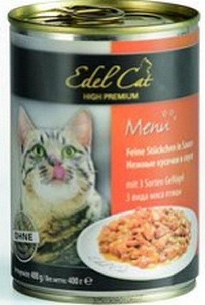 Edel Cat 3 вида Мяса / Консервы (Влажный корм) Эдель Кэт нежные кусочки в Соусе с 3 видами Мяса Цена за упаковку (24 шт x)