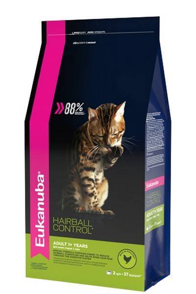 Eukanuba Hairball Control Adult Chicken / Сухой корм Эукануба для взрослых кошек Вывод волосяных комочков c Курицей