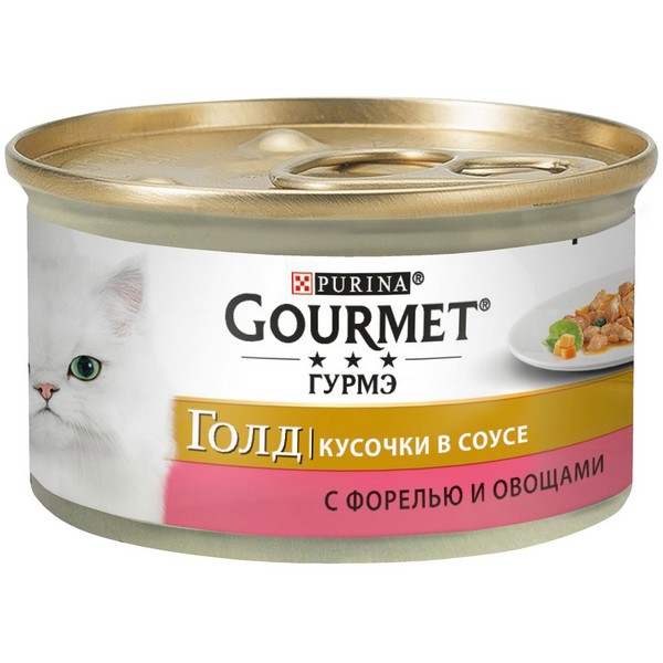 Gourmet Gold / Консервы Гурме Голд для кошек Кусочки в соусе с Форелью и Овощами (цена за упаковку)