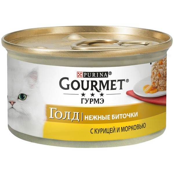 Gourmet Gold / Консервы Гурме Голд для кошек Нежные биточки Курица с морковью (цена за упаковку)