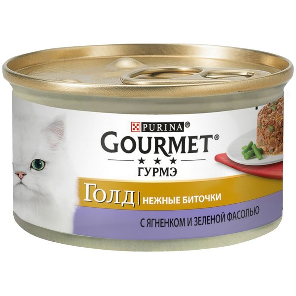 Gourmet Gold / Консервы Гурме Голд для кошек Нежные биточки Ягненок с зеленой фасолью (цена за упаковку)