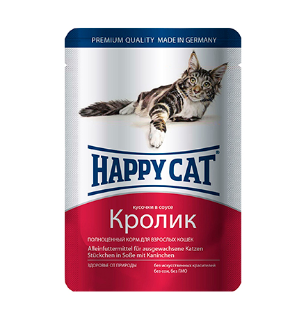 Happy Cat / Паучи Хэппи Кэт для кошек Кролик в соусе (цена за упаковку, Германия)