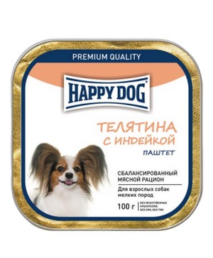 Happy Dog / Паштет Хэппи Дог для взрослых собак Мелких пород Телятина с индейкой (цена за упаковку)