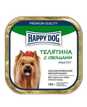 Happy Dog / Паштет Хэппи Дог для взрослых собак Мелких пород Телятина с овощами (цена за упаковку)