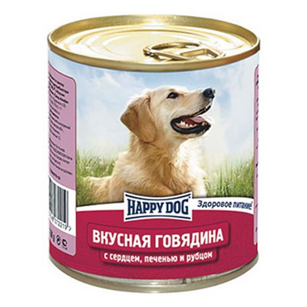 Happy Dog Вкусная Говядина / Консервы Хэппи Дог для собак Говядина с сердцем, печенью и рубцом (цена за упаковку, Россия)