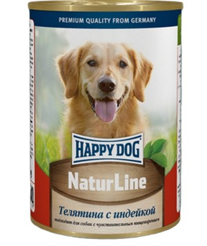 Happy Dog NaturLine / Консервы Хэппи Дог для собак Телятина с Индейкой (цена за упаковку, Россия)