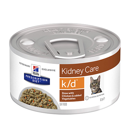 Hills Prescription Diet Feline k/d Chicken / Лечебные консервы Хиллс k/d для кошек Заболевание почек Рагу с Курицей и добавлением овощей (цена за упаковку)