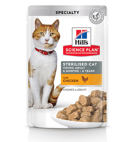 Hills Science Plan Sterilised Cat Young Adult Chicken / Паучи Хиллс для Стерилизованных котов и кошек от 6 месяцев до 6 лет Курица (цена за упаковку)