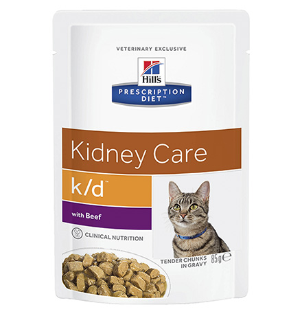 Hills Prescription Diet Feline k/d Beef / Лечебные Паучи Хиллс k/d для кошек Заболевание почек (почечная недостаточность) Говядина (цена за упаковку)