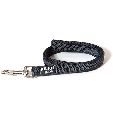 JULIUS-K9 Color & Gray Super-grip / Поводок Джулиус К9 для собак весом до 50 кг с Ручкой Черно-серый