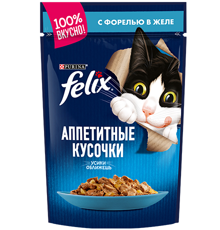 Felix Аппетитные кусочки / Паучи Феликс для кошек с Форелью (цена за упаковку)