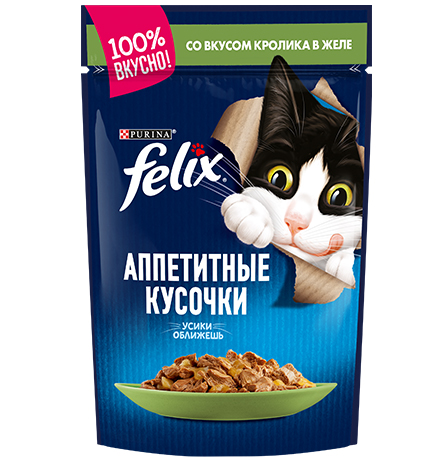 Felix Аппетитные кусочки / Паучи Феликс для кошек с Кроликом (цена за упаковку)