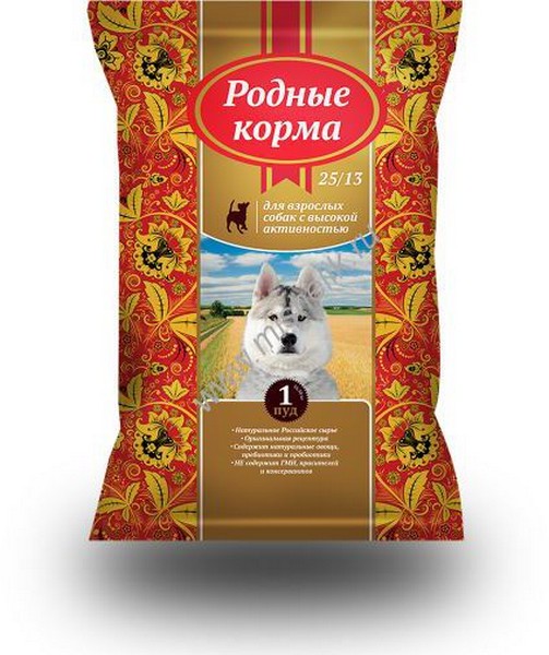 Родные Корма 25-13 / Сухой корм для взрослых собак с Высокой Активностью