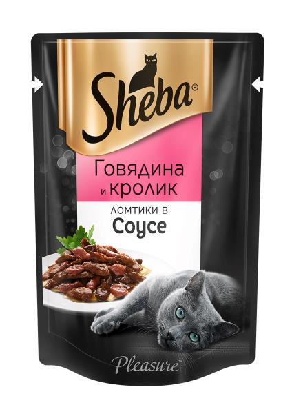 Sheba Pleasure / Паучи Шеба для кошек Ломтики в соусе из Говядины и Кролика (цена за упаковку)