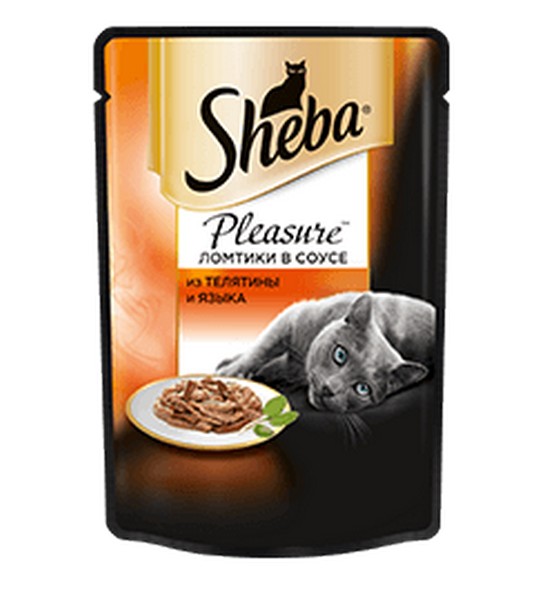 Sheba Pleasure / Паучи Шеба для кошек Ломтики в соусе из Телятины и Языка (цена за упаковку)