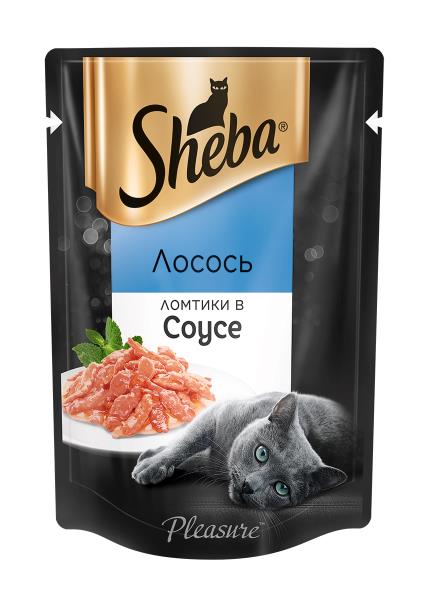 Sheba Pleasure / Паучи Шеба для кошек Лосось ломтики в Соусе (цена за упаковку)