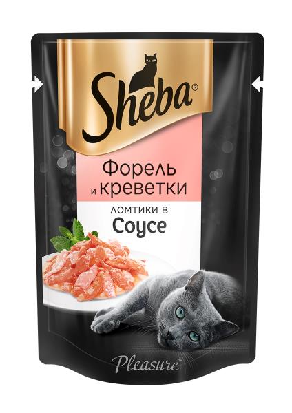 Sheba Pleasure / Паучи Шеба для кошек Ломтики в соусе с Форелью и Креветками (цена за упаковку)