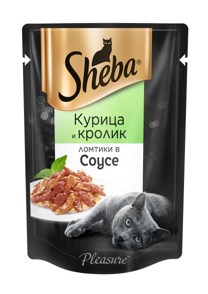 Sheba Pleasure / Паучи Шеба для кошек Ломтики в соусе из Курицы и Кролика (цена за упаковку)