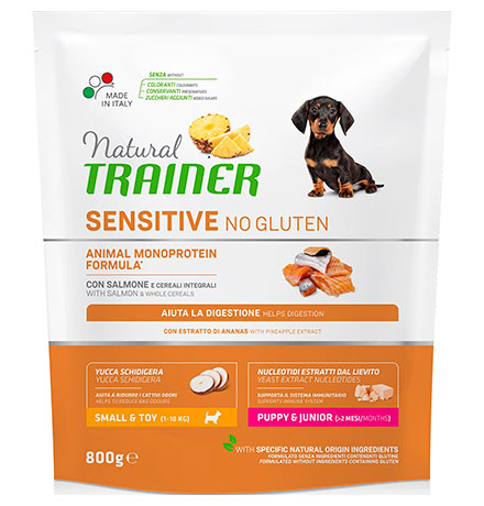 Trainer Natural Sensitive No Gluten Small Puppy Junior Salmon / Сухой Безглютеновый корм Трейнер для Щенков и Юниоров Мелких пород Лосось