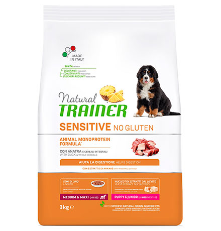 Trainer Natural Sensitive No Gluten Medium/Maxi Puppy Junior / Сухой Безглютеновый корм Трейнер для Щенков и Юниоров Средних и Крупных пород Утка