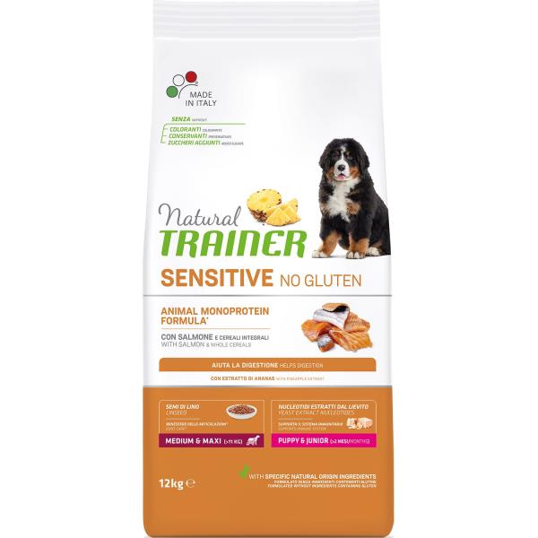 Trainer Natural Sensitive No Gluten Medium/Maxi Puppy Junior / Сухой Безглютеновый корм Трейнер для Щенков и Юниоров Средних и Крупных пород Лосось