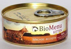 BioMenu Kitten Консервы для Котят паштет Мясное ассорти 