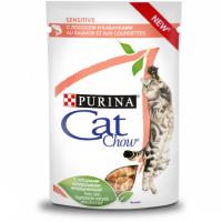 

Purina Cat Chow Sensitive / Паучи Пурина Кэт Чау для кошек с Чувствительным пищеварением с Лососем и кабачками в соусе (цена за упаковку), Purina Cat Chow Sensitive