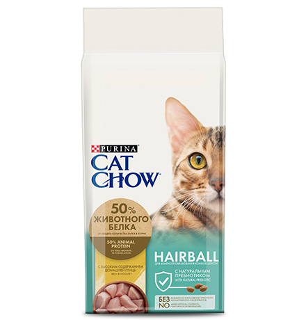 Purina Cat Chow Hairball Control / Сухой корм Пурина Кэт Чау для взрослых кошек для вывода шерсти с птицей 