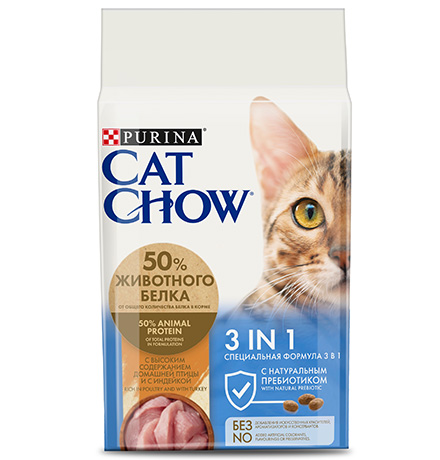 Purina Cat Chow Feline 3в1 / Сухой корм Пурина Кэт Чау для взрослых кошек с птицей и индейкой 