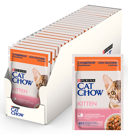 

Purina Cat Chow Turkey / Паучи Пурина Кэт Чау для Котят с Индейкой и кабачками в желе (цена за упаковку), Purina Cat Chow Turkey