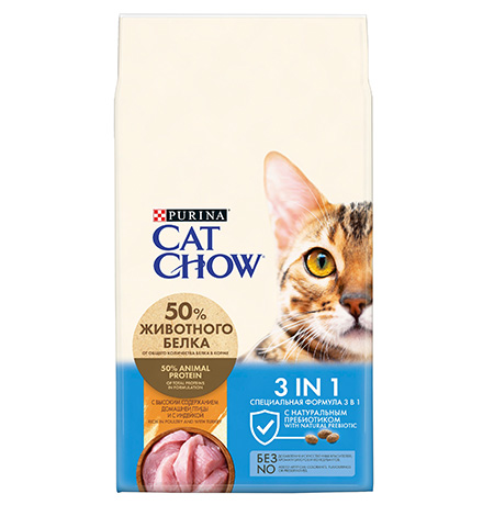

Purina Cat Chow Feline 3в1 / Сухой корм Пурина Кэт Чау для взрослых кошек с птицей и индейкой, Purina Cat Chow Feline 3в1