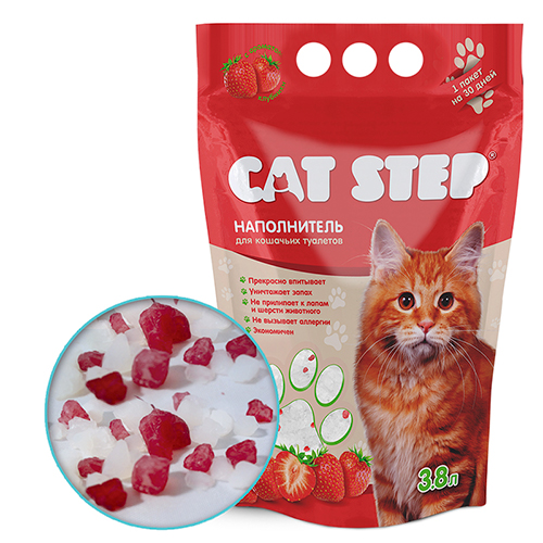 Cat Step Arctic Strawberry / Силикагелевый наполнитель Кэт Степ для кошачьего туалета с ароматом Клубники 