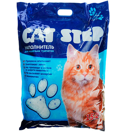 Cat Step Arctic Blue / Силикагелевый наполнитель Кэт Степ для кошачьего туалета с Синими гранулами 