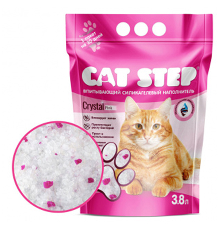 Cat Step Arctic Pink / Силикагелевый наполнитель Кэт Степ для кошачьего туалета с Розовыми гранулами 