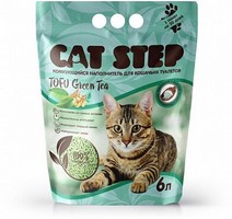 Cat Step Tofu Green Tea / Комкующийся растительный наполнитель Кэт Степ для кошачьего туалета Зеленый чай