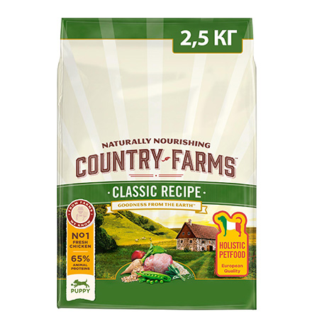 Country Farms Puppy Classic recipe Chicken / Сухой Классический полнорационный корм Кантри Фармз для Щенков с высоким содержанием Курицы