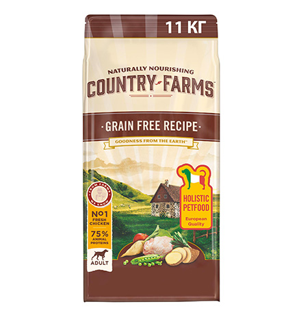 Country Farms Dog Adult Grain free recipe Chicken / Сухой Беззерновой полнорационный корм Кантри Фармз для взрослых собак с высоким содержанием Курицы