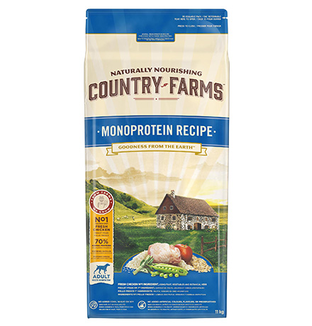 Country Farms Dog Adult Monoprotein recipe Chicken / Сухой Монопротеиновый полнорационный корм Кантри Фармз для взрослых собак с высоким содержанием Курицы