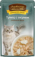 Деревенские лакомства / Паучи для кошек Тунец с окунем в нежном желе (цена за упаковку) 