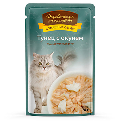 

Деревенские лакомства / Паучи для кошек Тунец с окунем в нежном желе (цена за упаковку), Деревенские лакомства