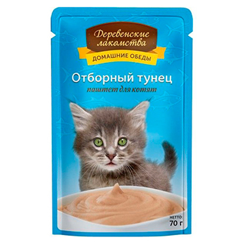 

Деревенские лакомства / Паучи для Котят Отборный тунец Паштет (цена за упаковку), Деревенские лакомства
